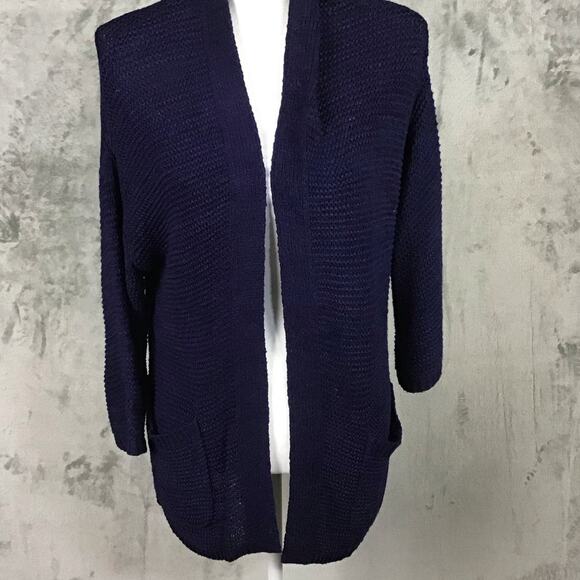 CENY Womens Cardigan Medium Blue Open Front Long Sleeve Pockets Acrylic Nylon - Picture 12 of 16